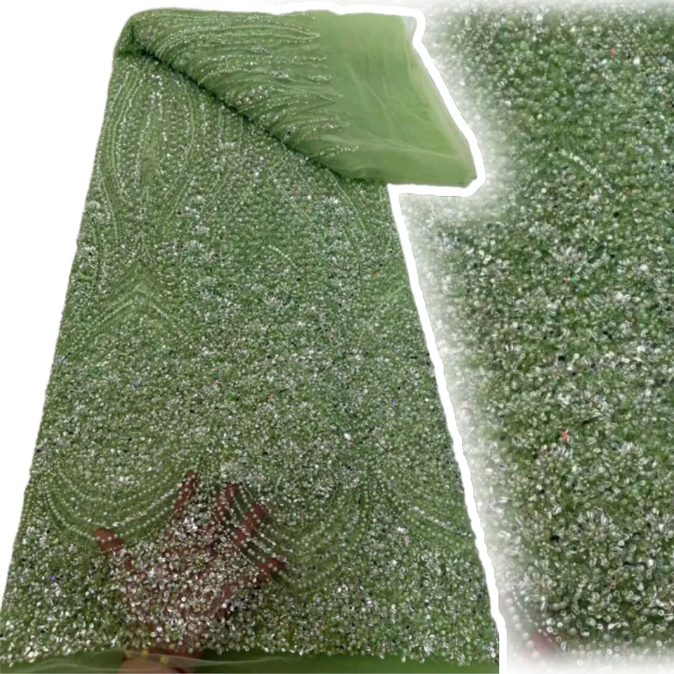 

African Lace Fabric 2025 Sequins Beaded Embroidery Groom Nigerian Bridal High Quality French Tulle Lace Fabric for Wedding T1663