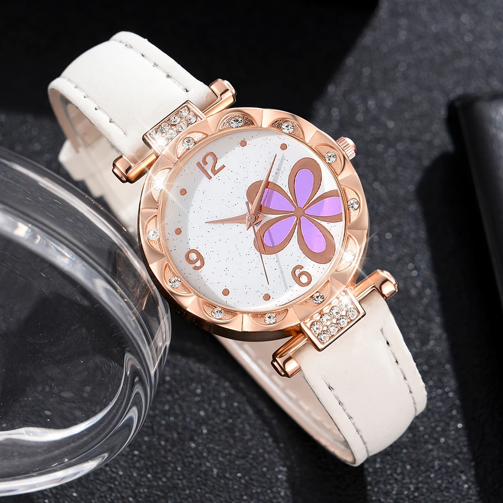 5PCS/Set Geneva Women Watch Heart Pearls Jewelry Set Casual Silicone Band Female Quartz Wrist Watch