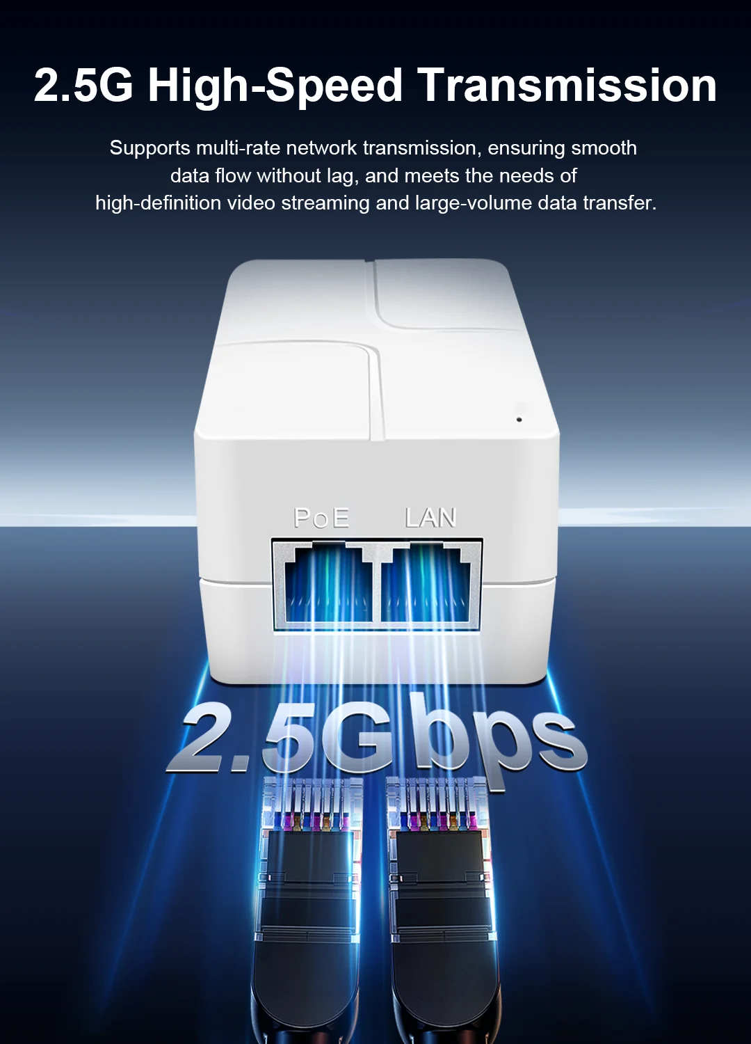 2.5G محول تغذية الطاقة عبر شبكة إيثرنت 52 فولت 30 واط جيجابت إيثرنت PoE محول 10/100/1000/2500Mbps للهاتف IP/الكاميرا شاحن التيار الكهربائي