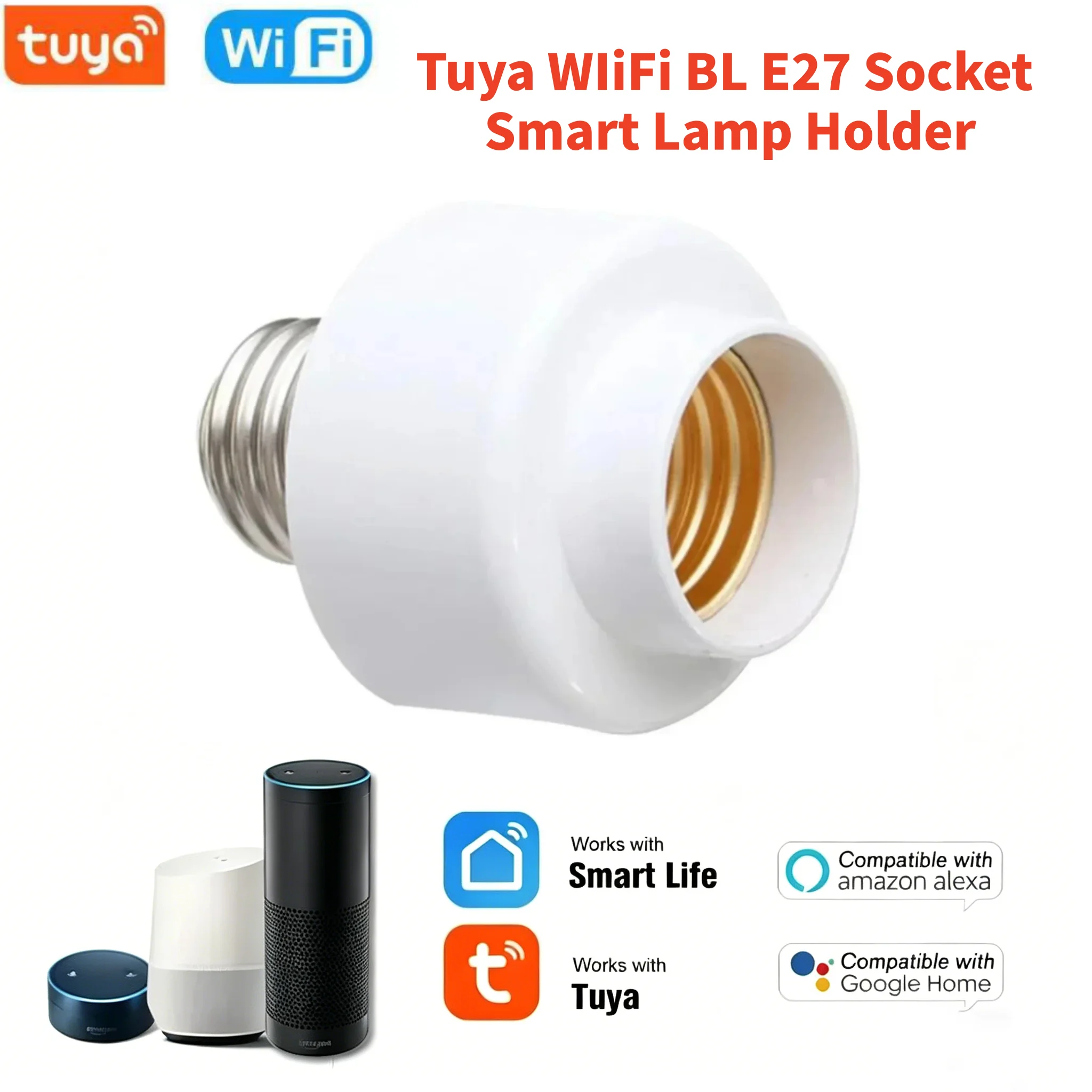 Tuya WIiFi BL E27 Socket Smart Lamp Holder Base Light Bulbs Adapter Kitchen Bedroom Light Switch Voice Control Alexa Google Home
