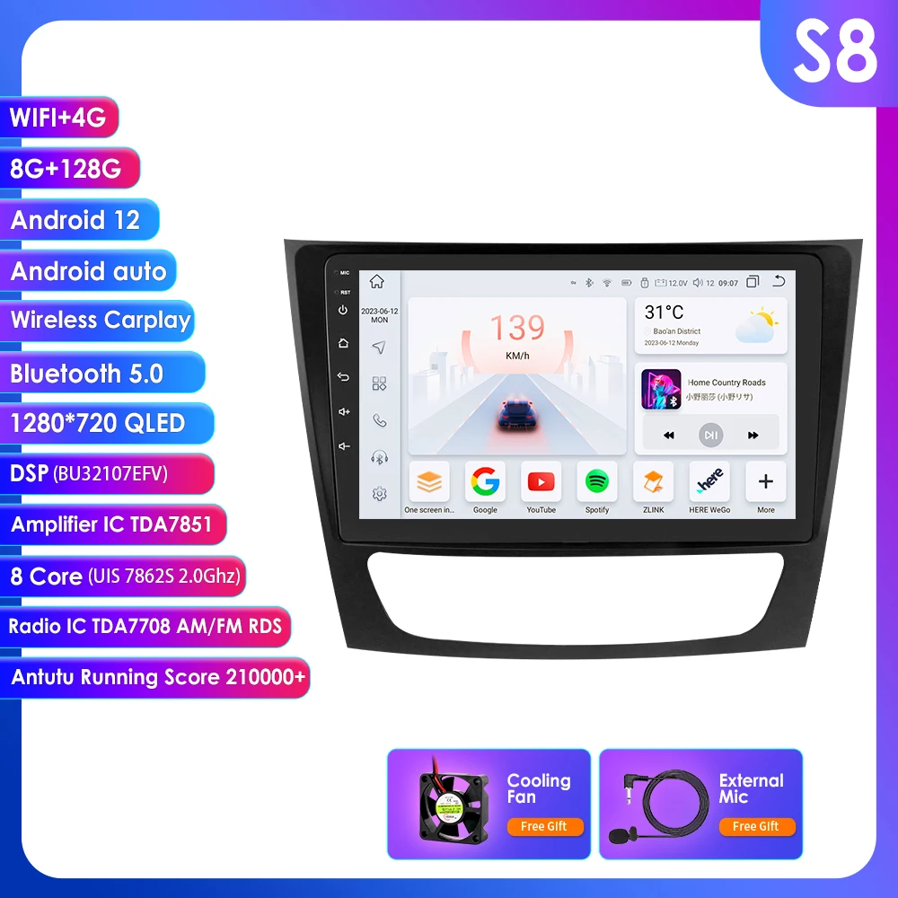 Para mercedes benz w211 w219 w463 w209 rádio do carro reprodutor multimídia android 7862 dsp carplay