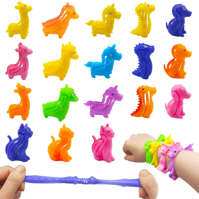 

5Pcs Cartoon Cute Animal Bracelet TPR Soft Rubber Three-dimensional Dinosaur Cat Unicorn Lala Le Decompression Bracelet Toys