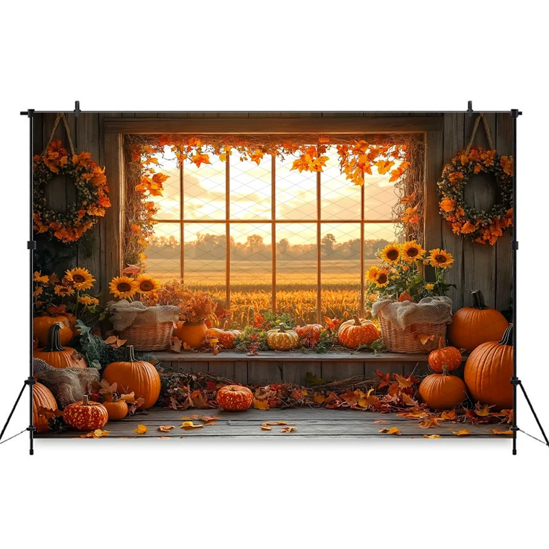 Mocsicka Fall Background Maple Leaf Straw Sun Decorations Banner Pumpkin Party Autumn Backdrop Photography Shooting Studio Props