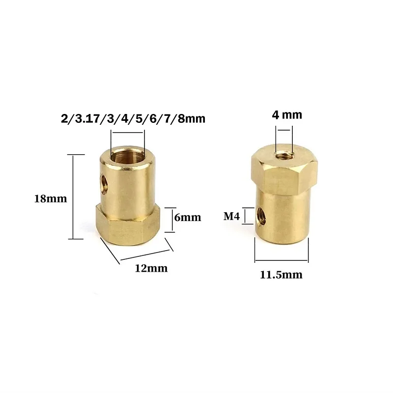 2/3/4/5/6/7/8mm Hexagonal Brass Shaft Coupling Motor Transmission Connector With Screws Wrench for Model Car Wheels Tires Shaft