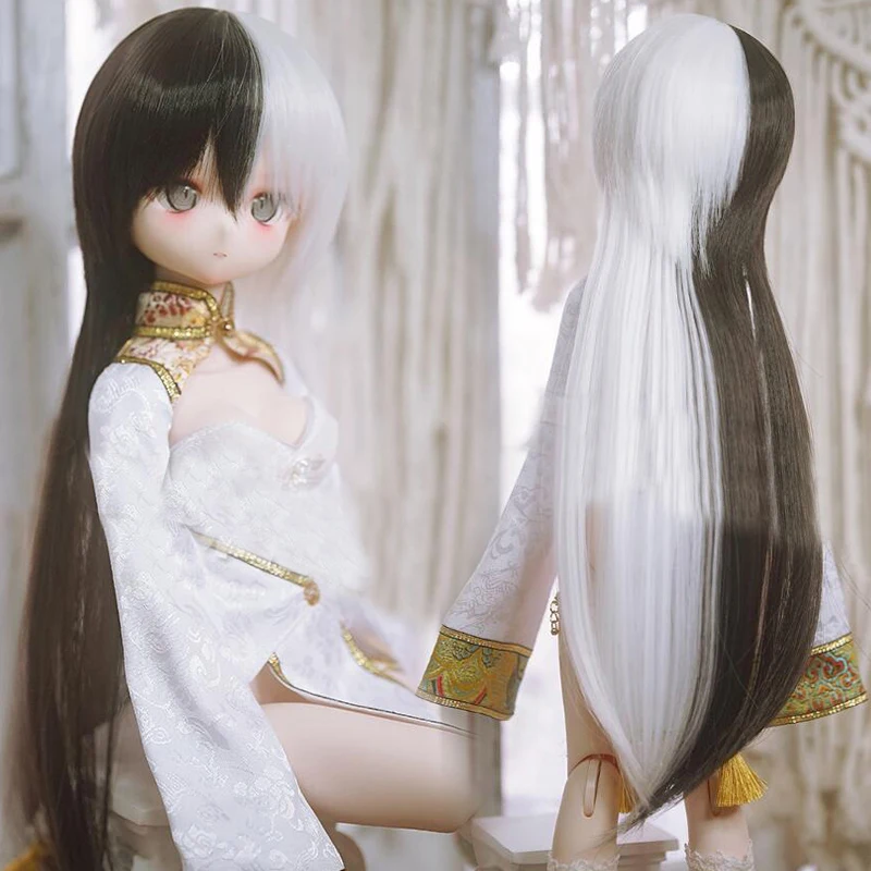 

D04-A959 children toy BJD DD SD MSD 1/3 1/4 1/6 doll Accessoriess wig Black and white long hair 1pcs