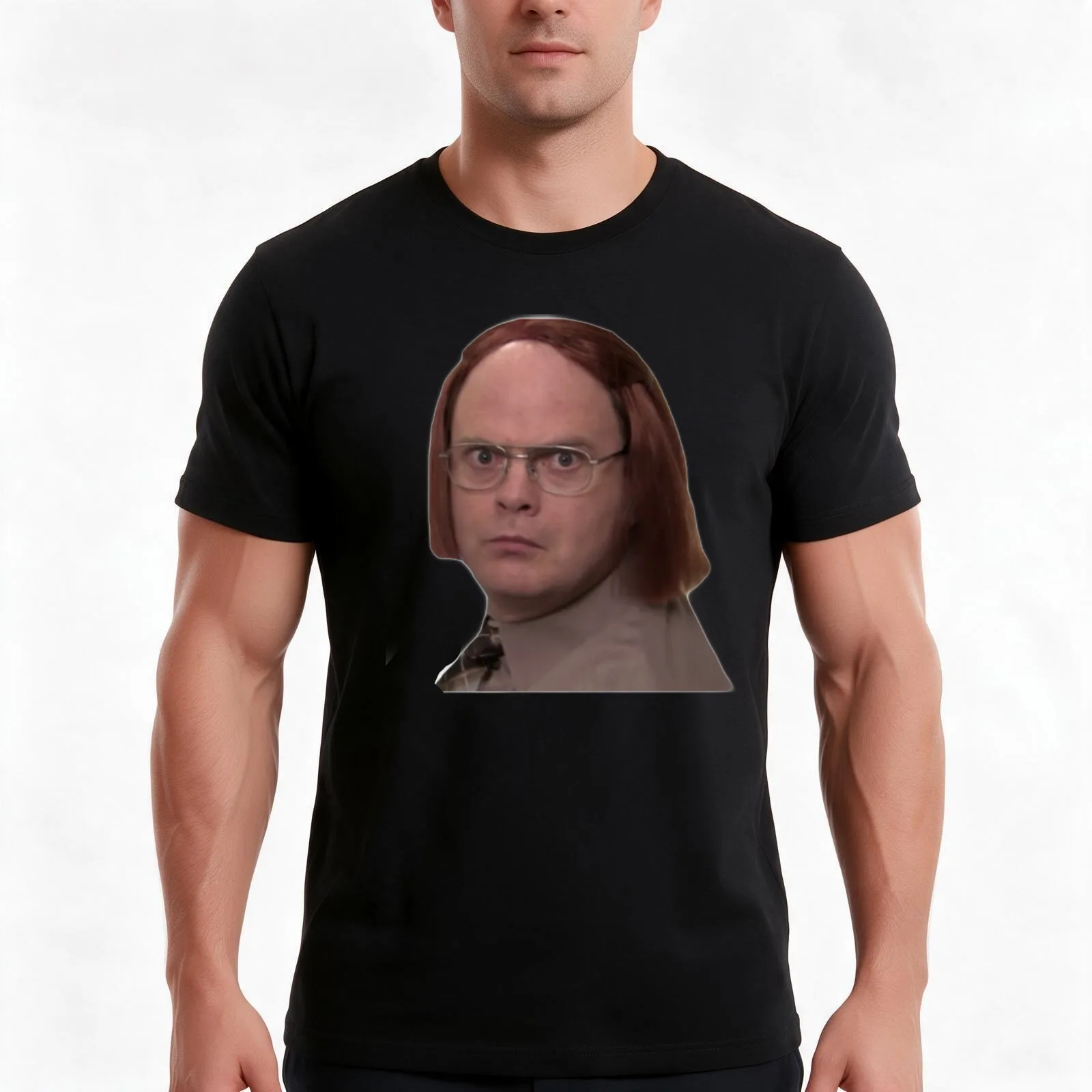 the office dwight schrute meredith wig T-Shirt, Summer Casual Cotton Tee, Oversized Streetwear Tops, Vintage Graphic Print