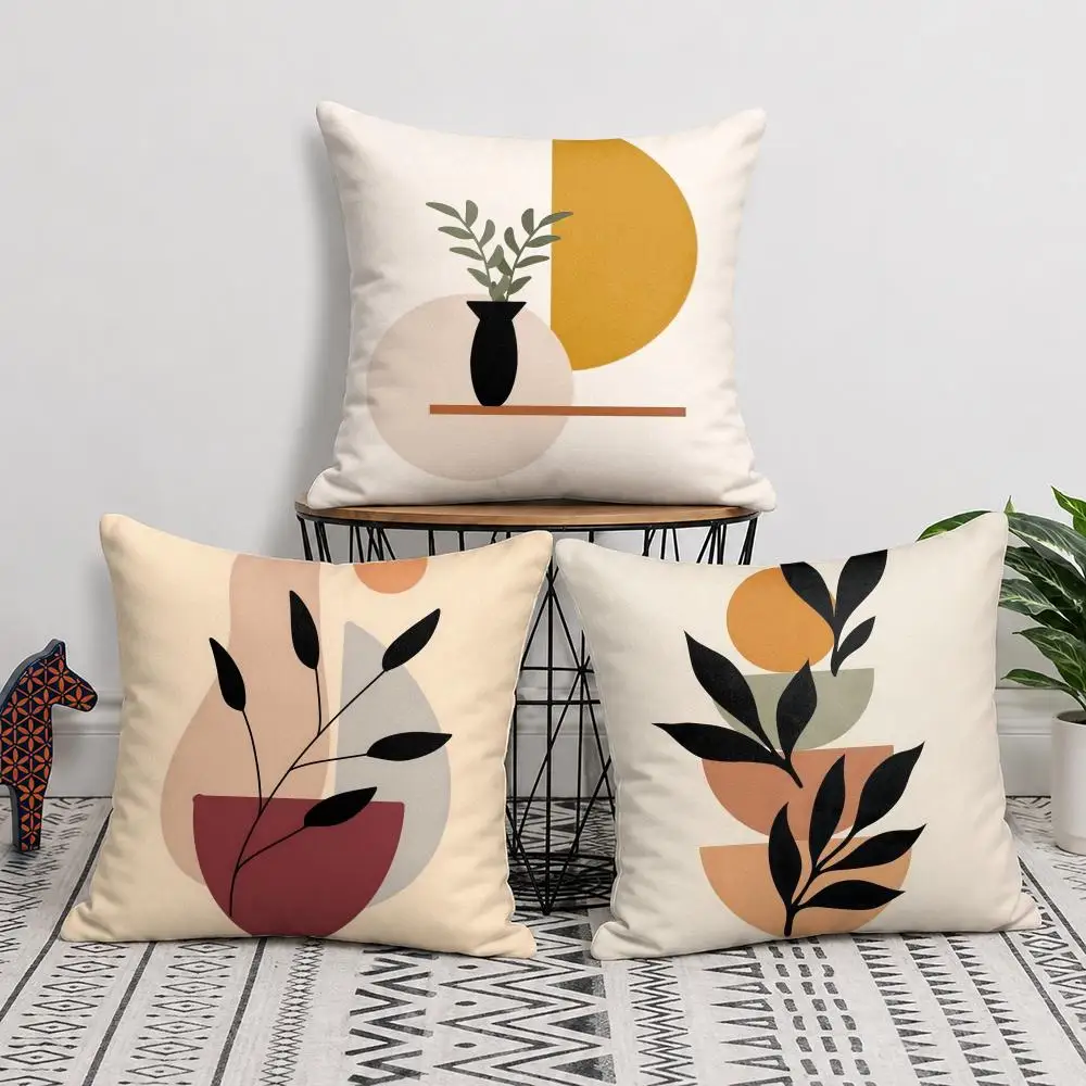 Trend Rustic Geometric Floral Cushion Cover Short Plush Soft Double-Sided Printing Pillow Case Cozy Sofa Bedroom Home Decor Gift