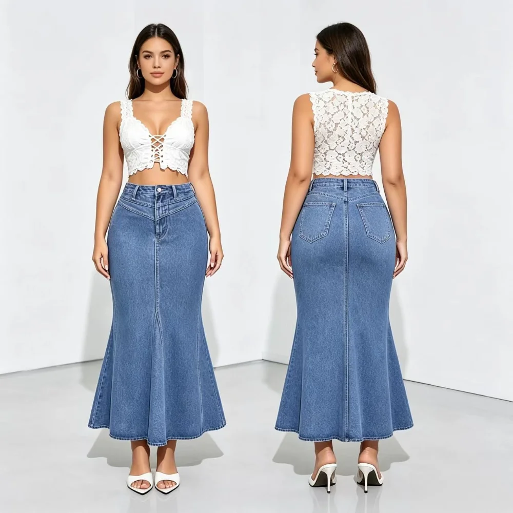 Women's New Fashion Joker High Waist Denim Skirt Joker Style Everyday Casual Denim Skirt. view 3