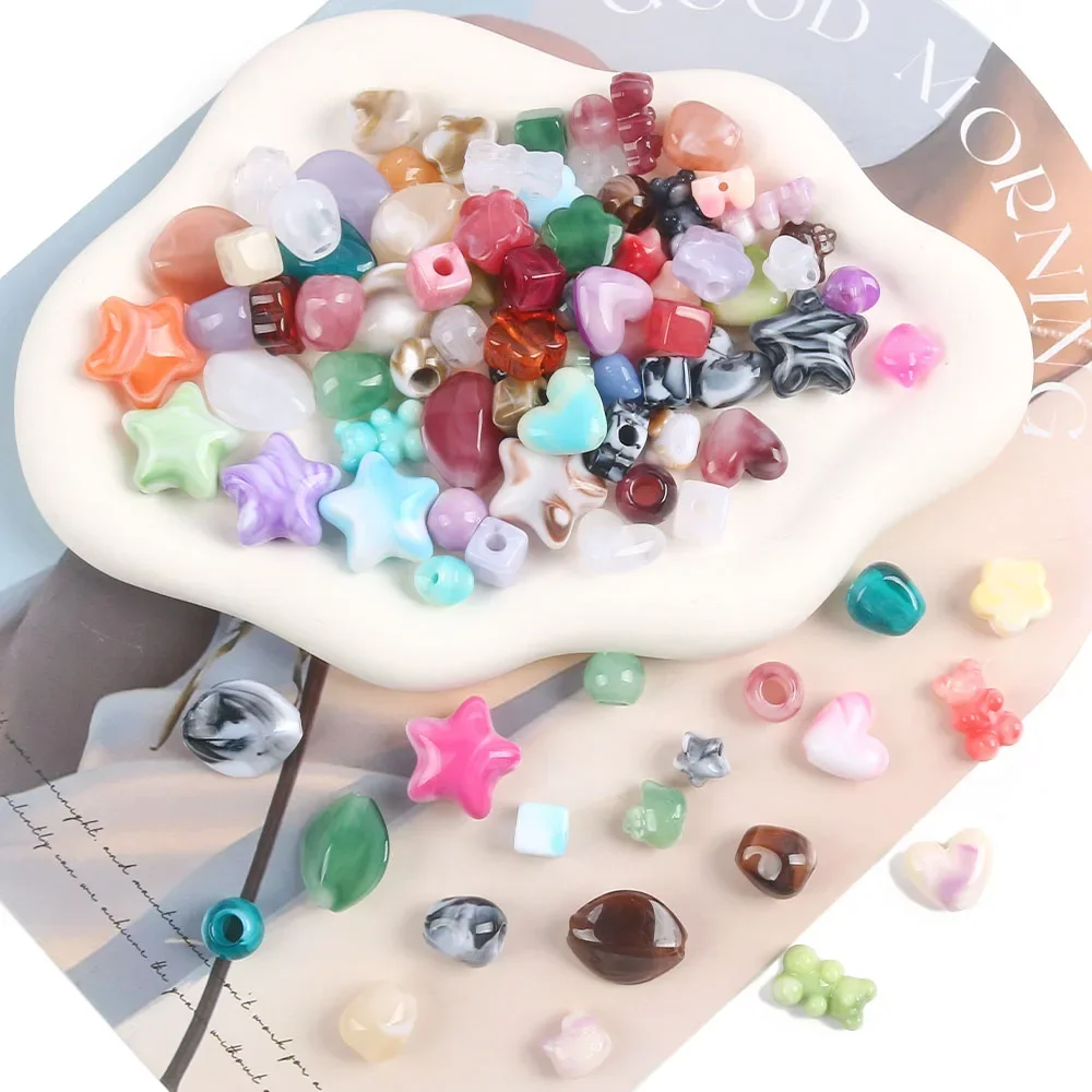 Big Hole Colorful Acrylic Heart Star Beads Loose Spacer Beads For Jewelry Making DIY Bracelet Necklace Accessories