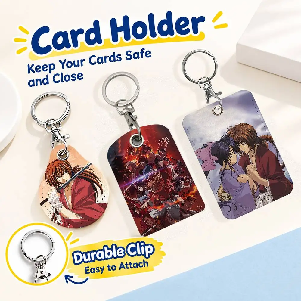 FOR Rurouni Kenshin Card Holder Men And Womenn Universal Antirust Keychain Learther Access Drop Key Tag Ring