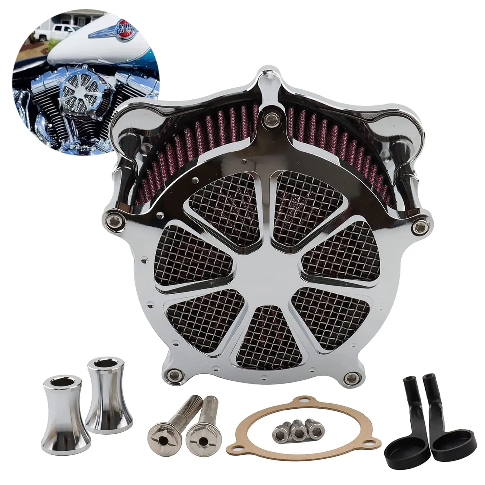 

Motorcycle Chrome Air Cleaner Air Filter System For Harley Touring Road Street Glide Trike 2008-2016 Dyna FXDLS FLSTNSE Softail