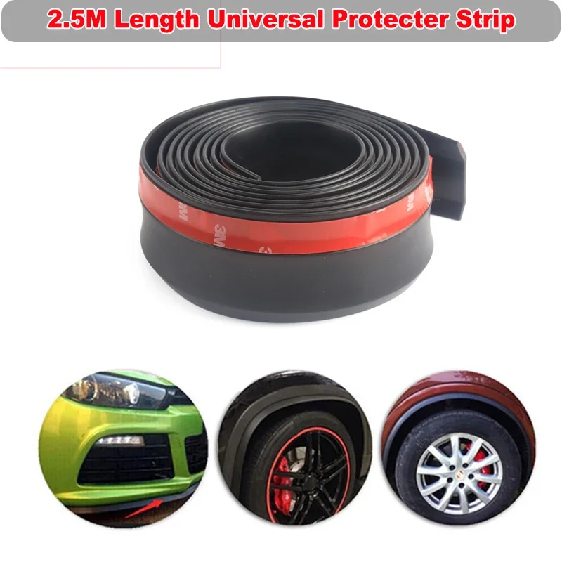 

Black Universal Front Bumper Lip Side Skirt Protector Strip Anti Scratch Car Sticker Rubber Material 2.5M Length Car Accessries