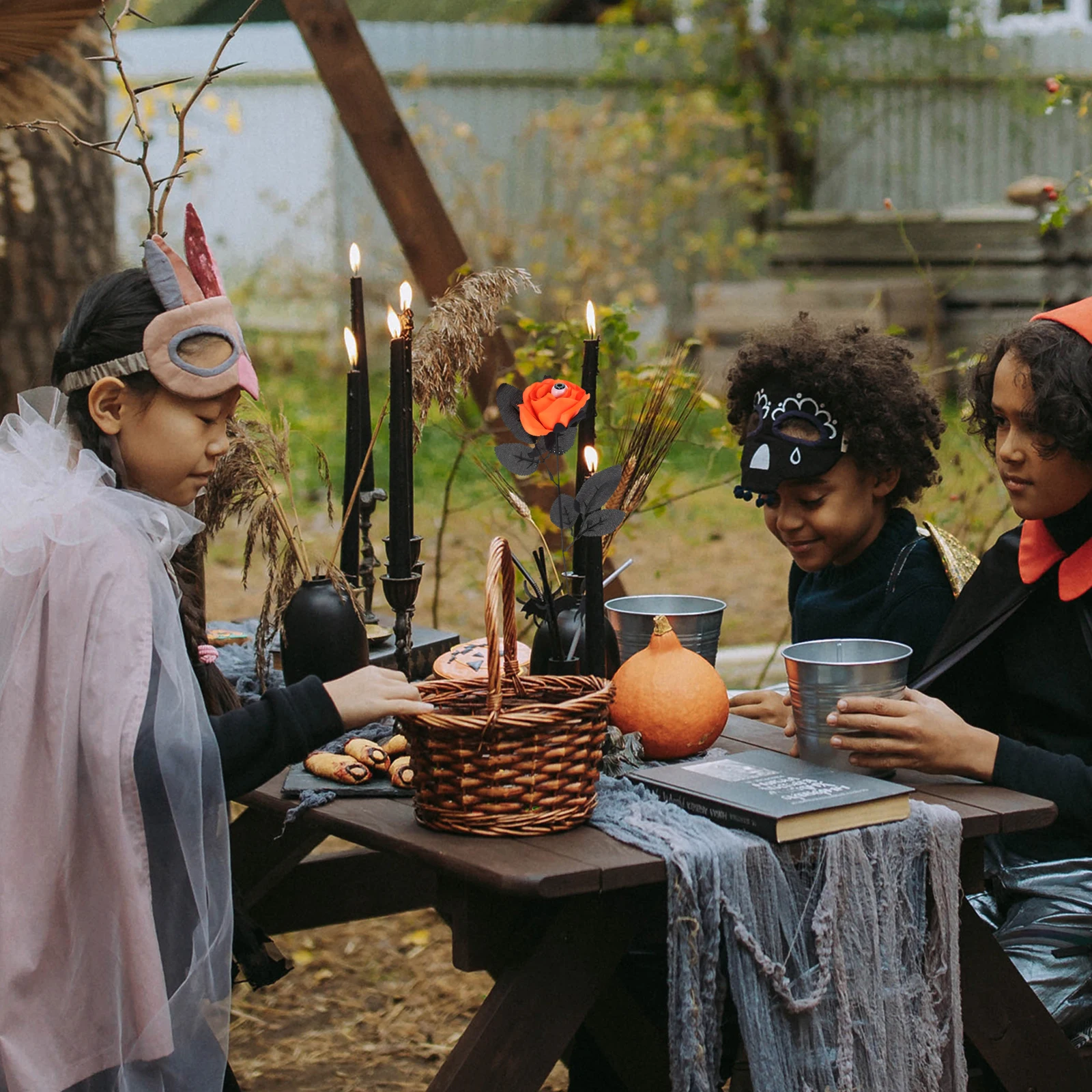 

5Pcs Creepy Rose Halloween Decoration Premium Iron Cloth Plastic for Festive Use Eyeball Rose Flower Halloween Prop