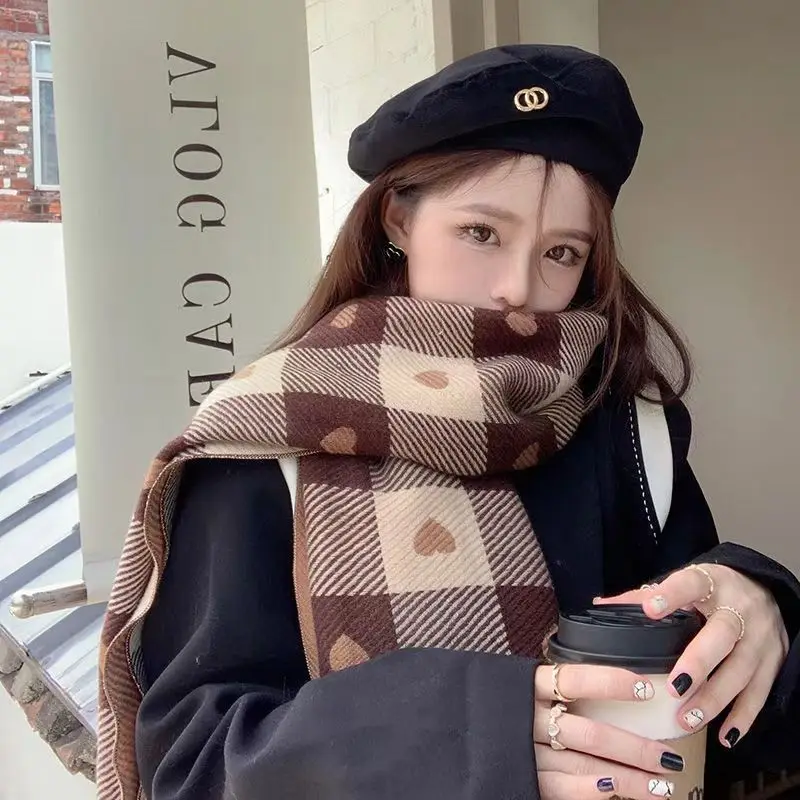 Unisex Houndstooth Double Sided Knit Neck Warmer Classic Korean Style Circular Scarf Warm All Match Couple Neck Gaiter