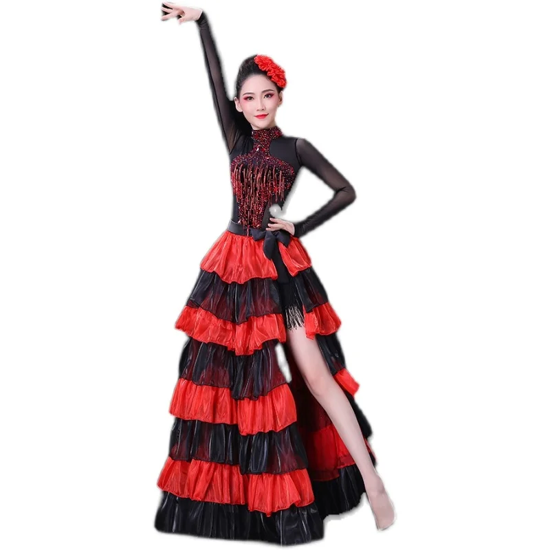 New Female Spanish Bullfight Skirt Belly Dance Skirt Adult Suit Opening Dance Flamenco Half-length Dance Big Swing Skirt Woman