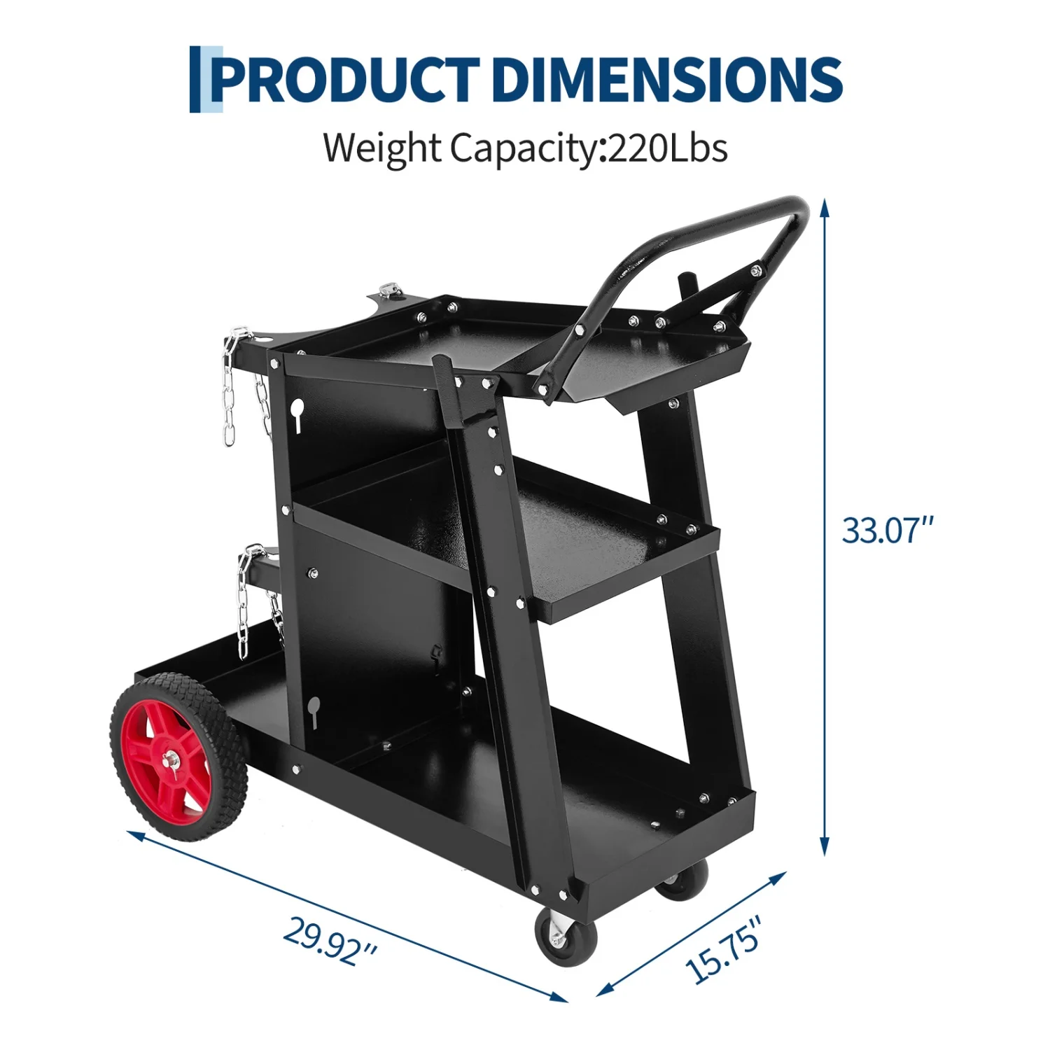 Welding Cart,3 Tier Heavy Duty Carbon Steel Welding Cart for Mig/Tig Welder and Plasma Cutter,Rolling Welder Cart with Handle and Gas Tank Holder,220 Lb Weight Capacity