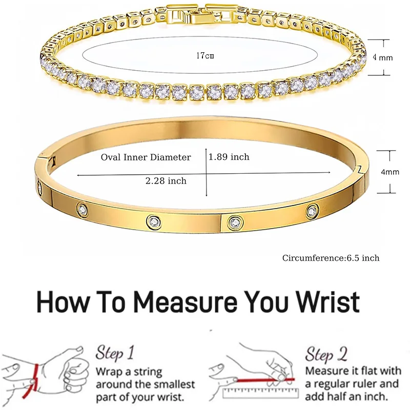 2 Teile/satz 18K Gold Überzogene Zierliche Tennis Armbänder Liebe Armreif Armbänder 4/6mm Zirkonia Klassische Tennis armband für Frauen – Detail 7