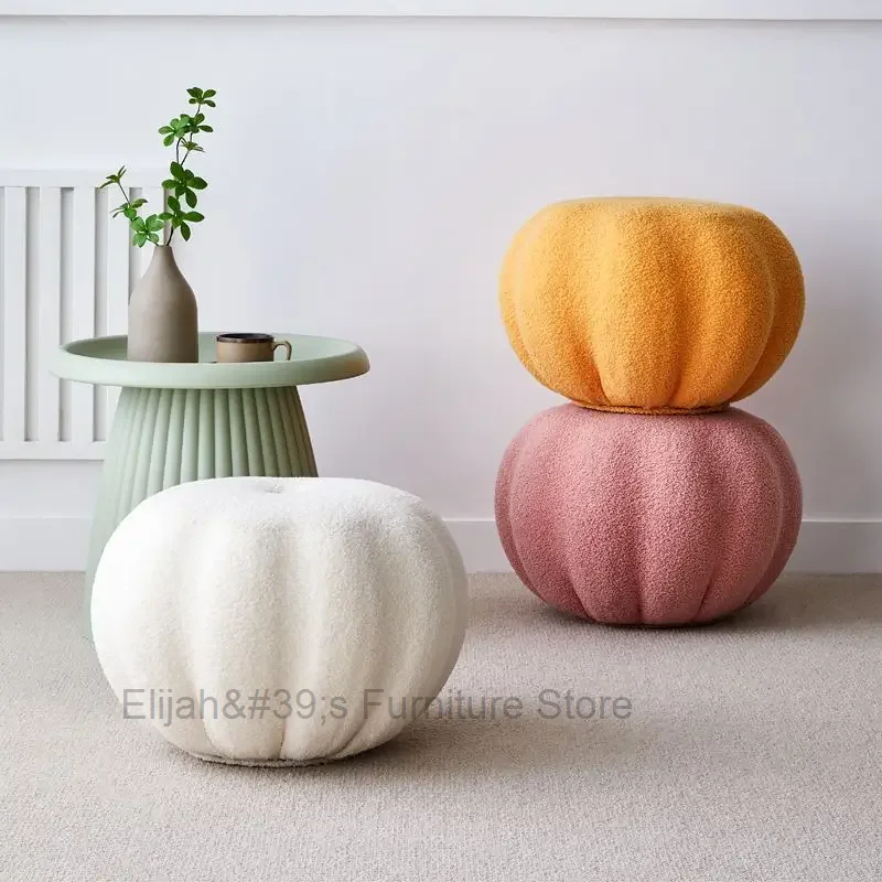 Pumpkin Sofa Stool Living Room Shoe Changing Stool Bedroom Soft Plush Round Stool Multiple Colors Small Flower Stool Simple Cute