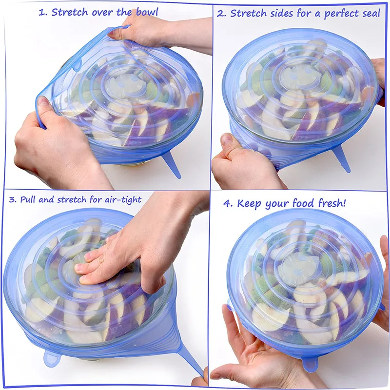 Reusable Silicone Food Covers Kitchen Stretch Fresh Saver Lids Food Caps Plastic Elastic Microwave Fridge Storage Wrap