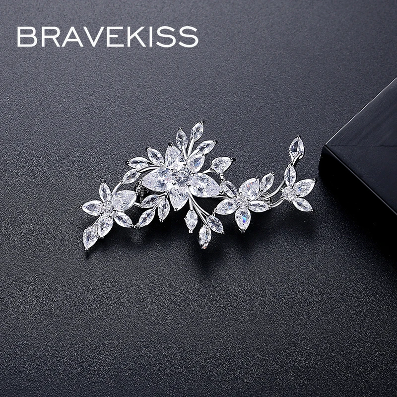 BRAVEKISS Flower Brooches for Women Wedding Bridal Jewelry Birthday Party Clothing Accessories Fashion Brooch Zircon Pins UX0077