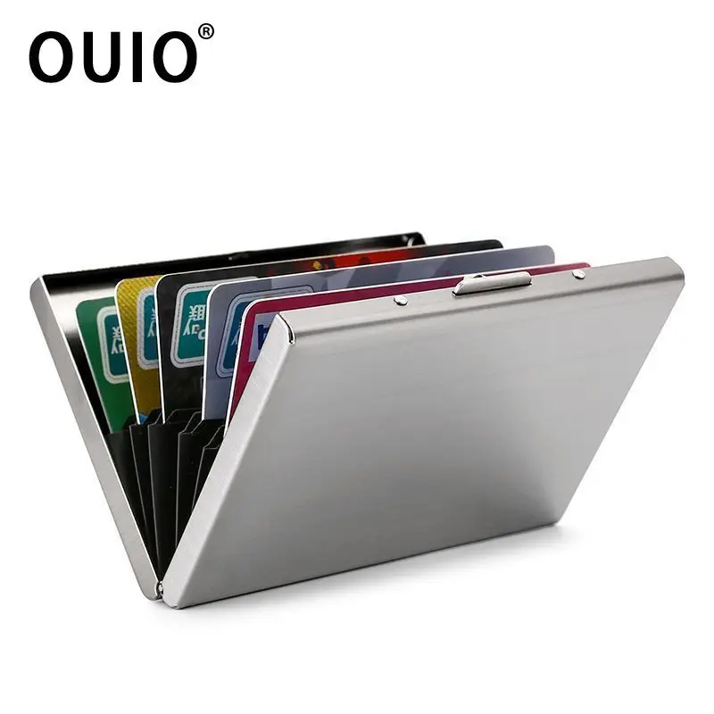 OUIO Чехол для карт из нержавеющей стали с защитой от RFID — ультратонкий металлический кошелек для мужчин и женщин, надежный и долговечный, необходимый для путешествий OUIO Чехол для карт из нержавеющей стали с защитой от RFID — ультратонкий металлический кошелек для мужчин и женщин, надежный и долговечный, необходимый для путешествий