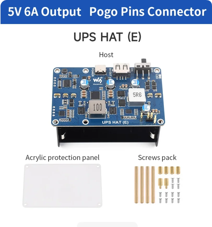 Raspberry Pi UPS HAT Module, 40W Type-C PD 5V/6A Output, 20000mAh Battery, I2C Monitoring for Pi 5/4B/3B+