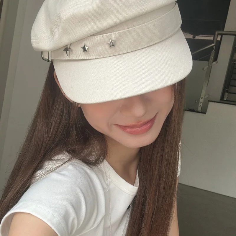 Women's Duckbill Cap Beret Star Navy Spicy Girl Style Small Octagonal Painter Hat Trendy Streetwear Accessory