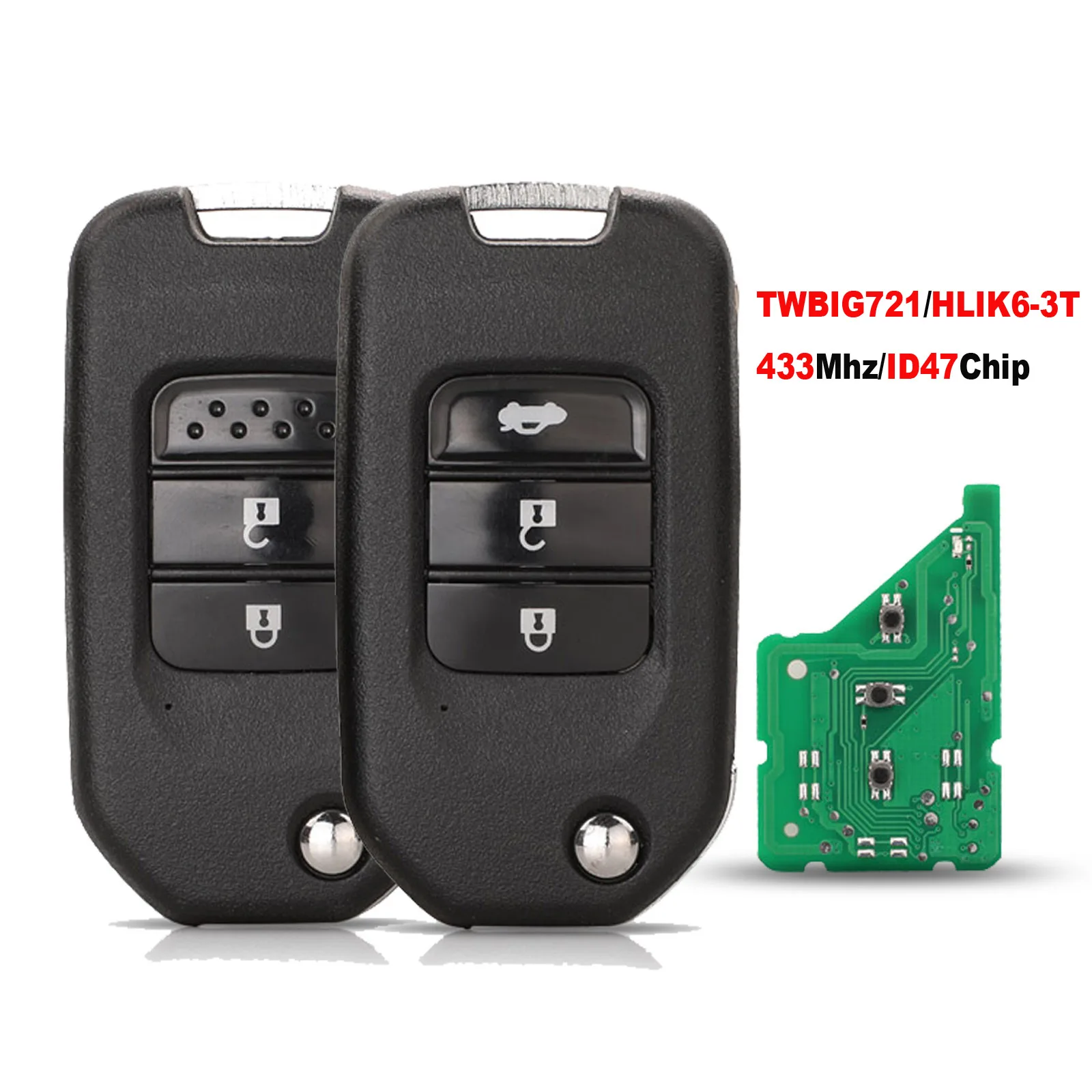 

jingyuqin Remote Car Key For Honda Civic Accord City CR-V Jazz XR-V Vezel HR-V FRV Spirior JADE 433MHz HLIK6-3T / TWB1G721