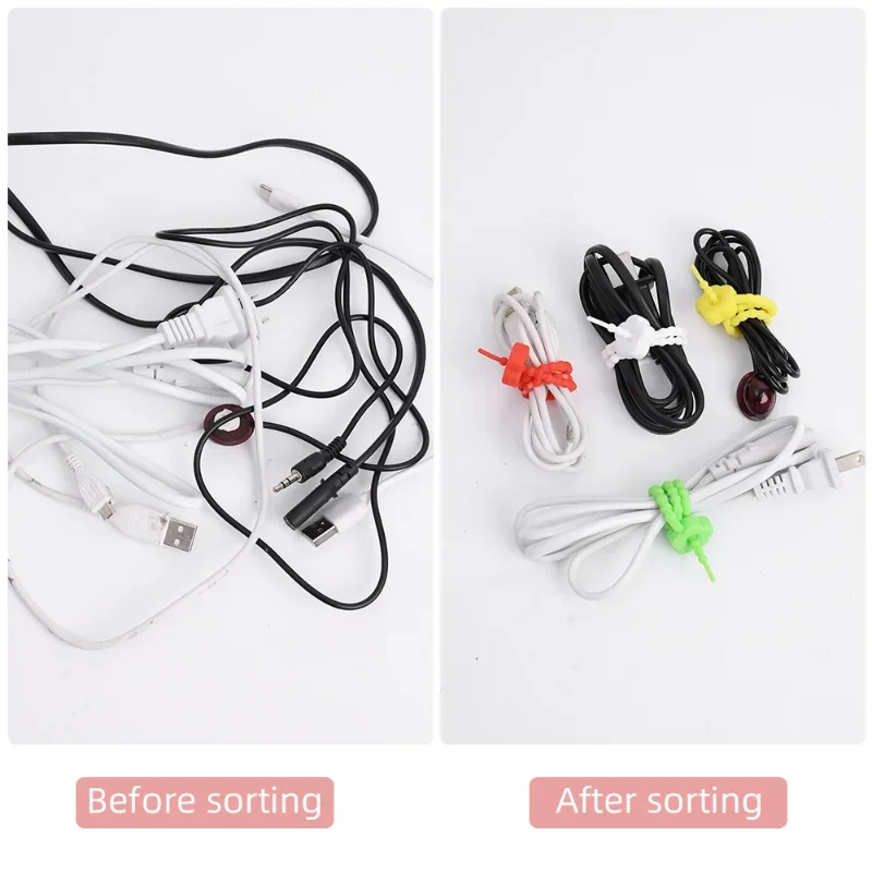 1/10Pcs Silicone Cable Organizer Tie Reusable Data Line Strap Kawaii Multi-Purpose Home Office Power Line Management Cord Winder