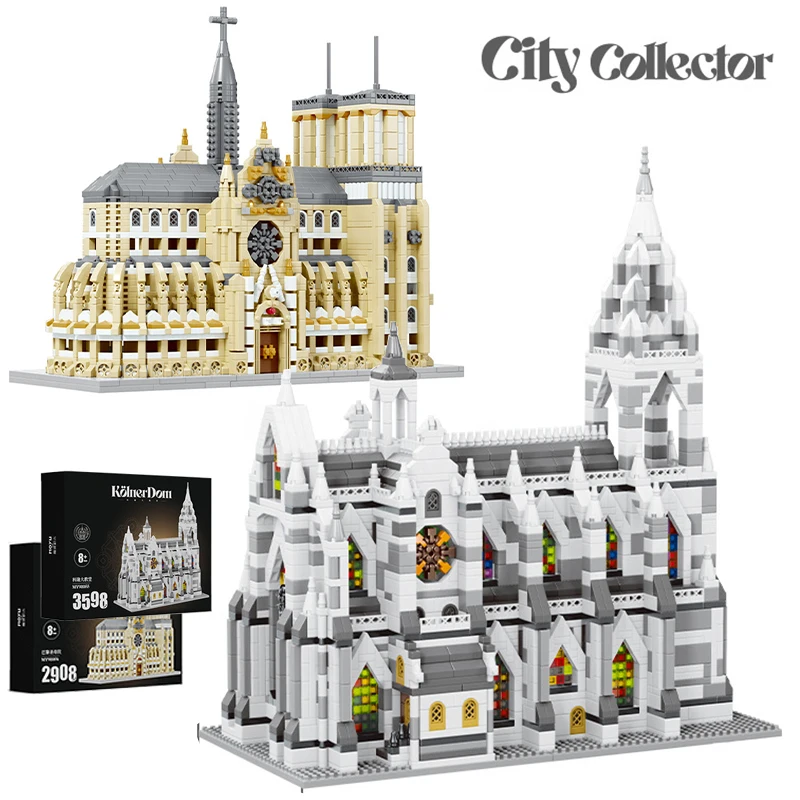 City World Famous Architectural Cologne Cathedral Micro Bricks Building Blocks Street View Notre-Dame de Paris Construction Toys