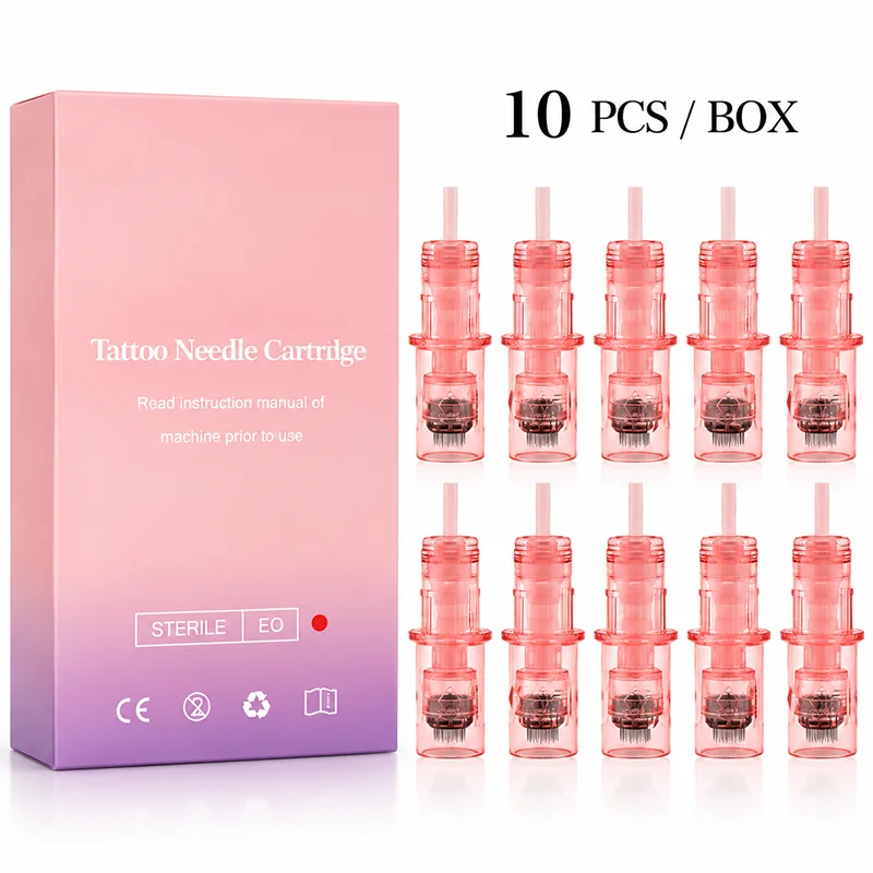 Tattoo Needle Cartridges 10PCS/Box  Transparent Pink Tattoo Machine Needle Cartridges, Professional PMU SMP Tattoo Supplies