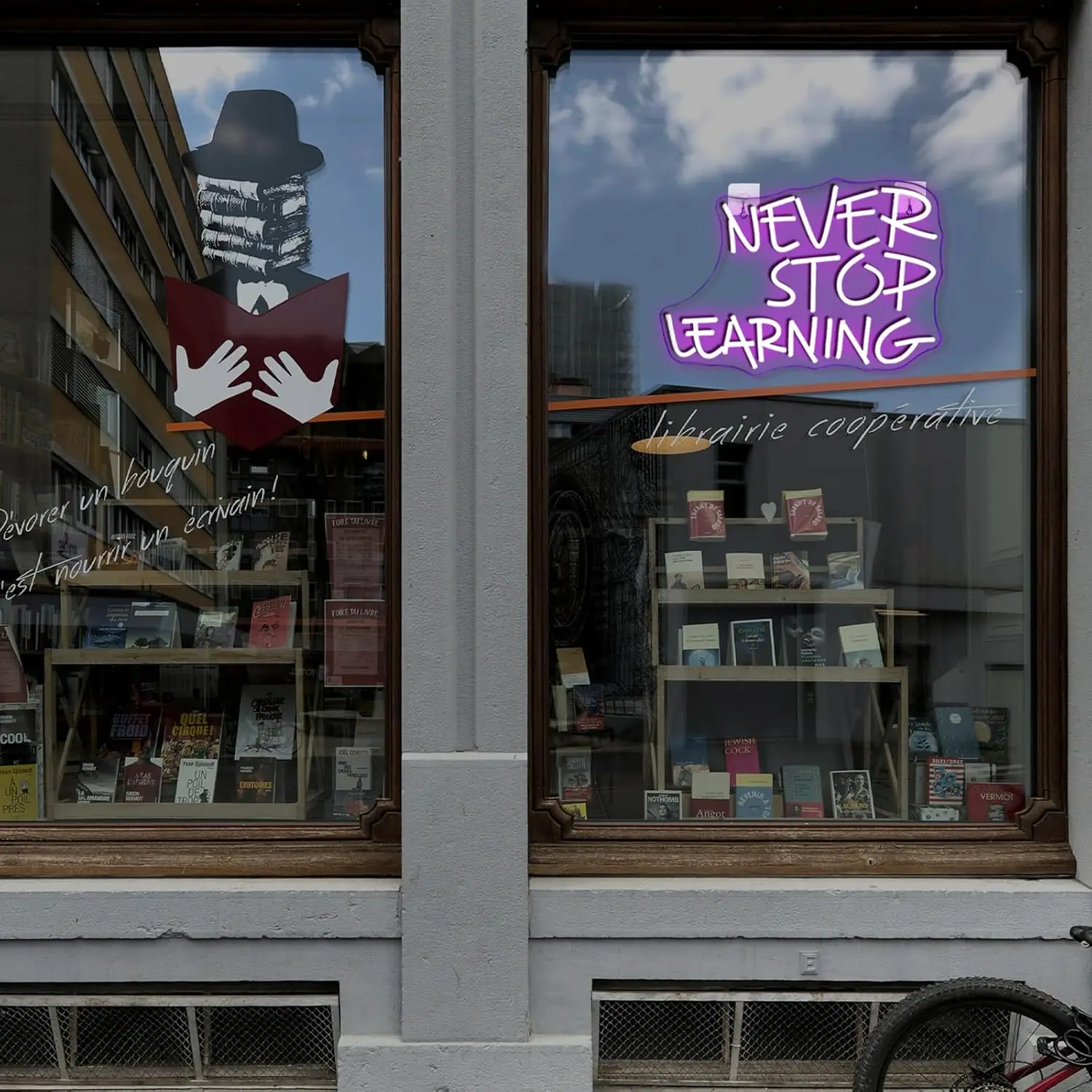 Looklight Never Stop Learning Neon Sign Purple LED Wall Decor USB Light Up Signs for Home Offices Study Rooms Classrooms Librari