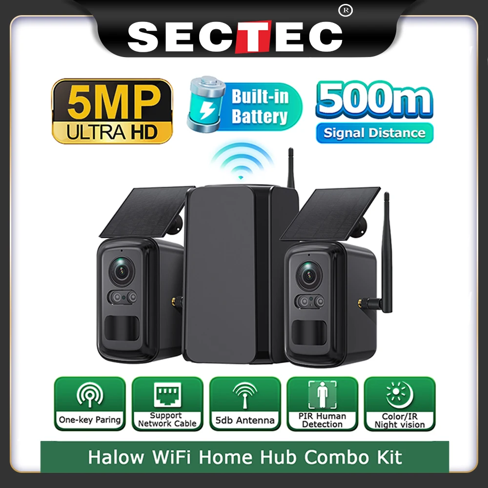 

Sectec 5MP Solar Battery Camera with Home Hub Combo Kit 7800mAh Powered by Solar Panel WIFI CCTV Outdoor Surveillance Set
