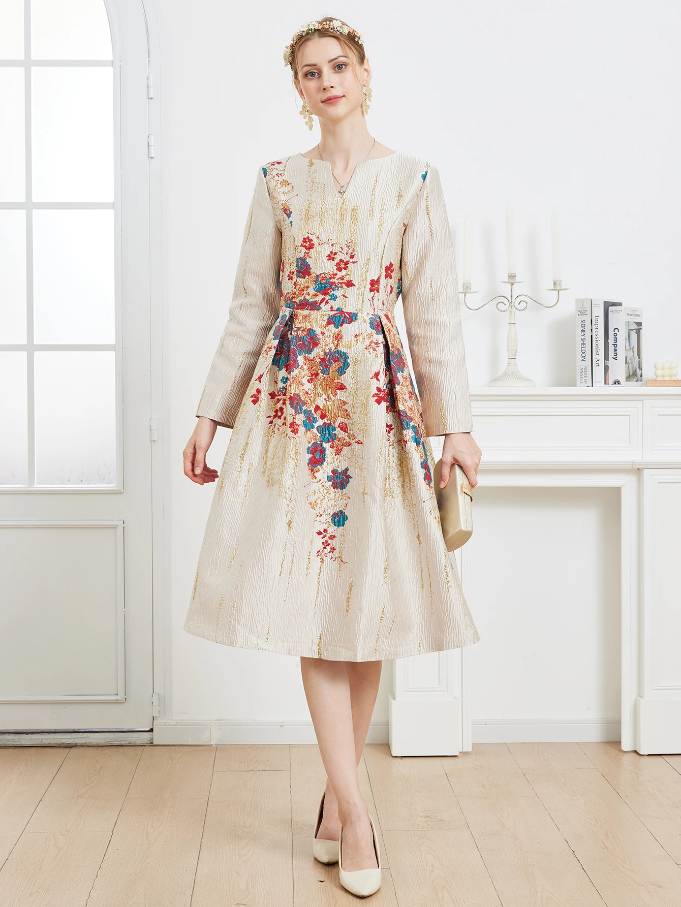 DEVCHATA-Robe de Soirée Vintage en Jacquard pour Femme, Tenue Élégante et Luxueuse à Motif Floral, Vêtement Formel et Éducatif, Nouvelle Collection