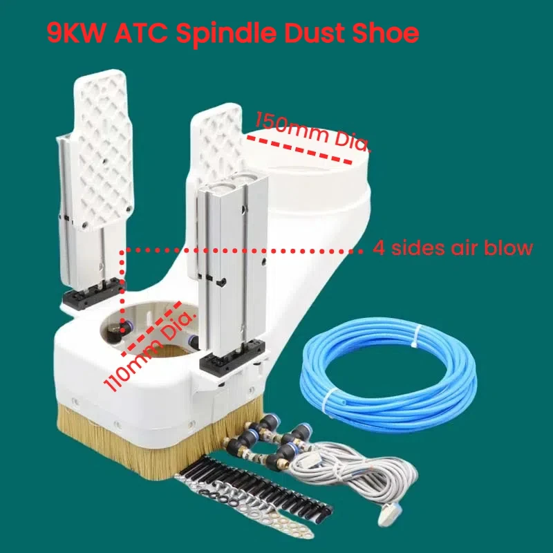 9KW ATC  Spindle Dust Cover 4 sides Air Blow 110mm Connector 150mm Dust Pipe Air Cylinder  Attached ATC Spindle Dust Foot