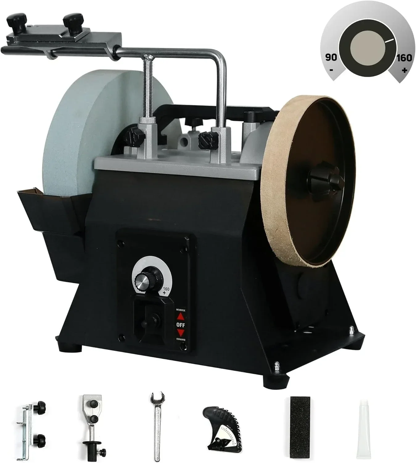 

10-Inch Variable Speed Wet Sharpening System, 1.2-Amp Two-Direction Water Cooled Wet Stone Grinder 90-160RPM
