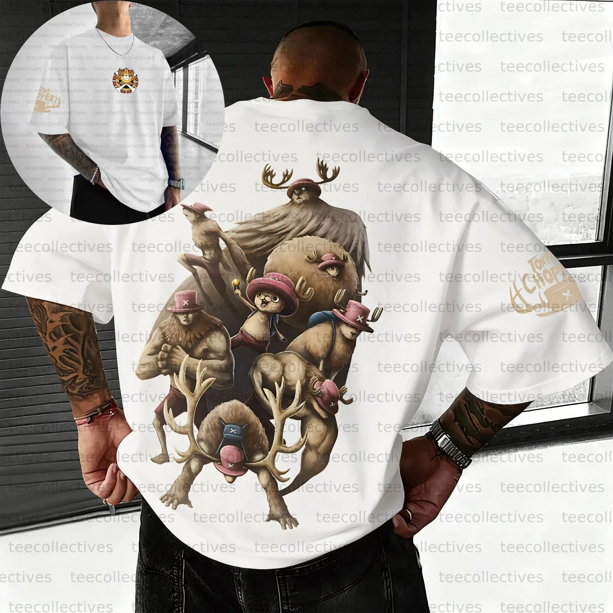 Een Stuk T-shirt Mannen Katoen Korte Mouw Tops 2025 Zomer Anime Grafische Tees Witte Basis Tony Tony Chopper Tekst Rood lettertype