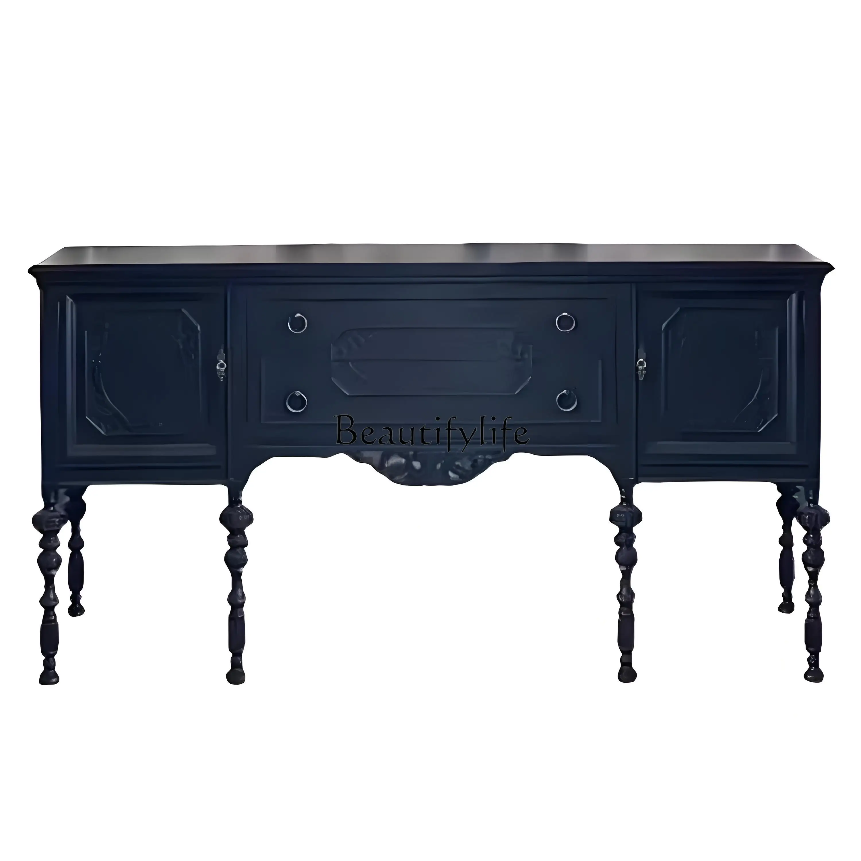 

French Retro Solid Wood Entryway Cabinet Living Room Wall Partition American Carved Sideboard
