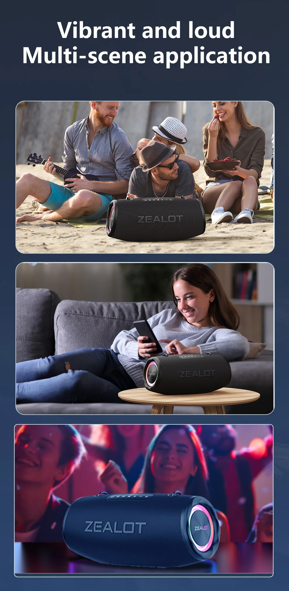 ZEALOT-S87 80W Hochleistungs-Bluetooth-Lautsprecher Tragbarer RGB-Farbbeleuchteter Wasserdichter Kabelloser Subwoofer 360° Stereo-Surround – Detail 17
