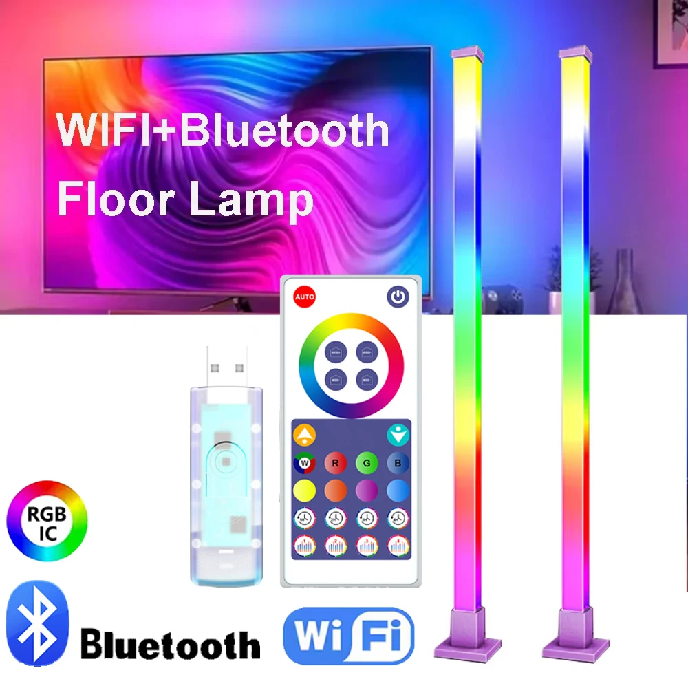 

120CM USB LED Corner Floor Lamp WIFI Bluetooth Atmosphere Adjustable Foot Standing Lighting RGB Remote Control For Living Room