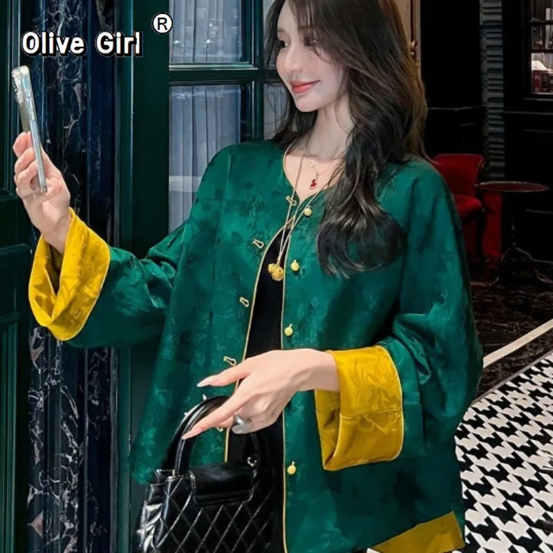 

Jacquard Short Jacket Coat Women's Top 2026 Spring and Autumn Vintage Chinese Style Buttoned Cardigan Top Blouse