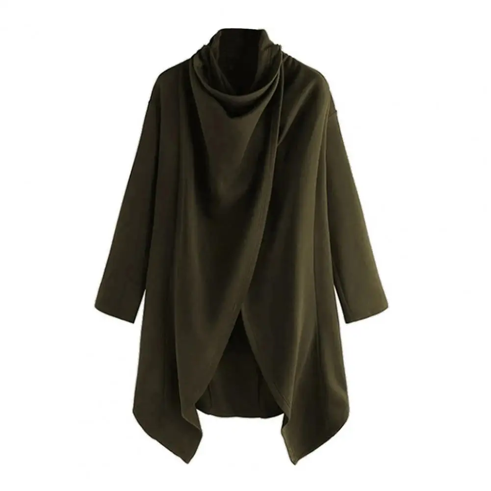Men Cloak Wool Blend Jacket Punk Style Button Scarf Neck Windproof Long Coat Irregular Hem Vintage Trend Jacket Windbreaker