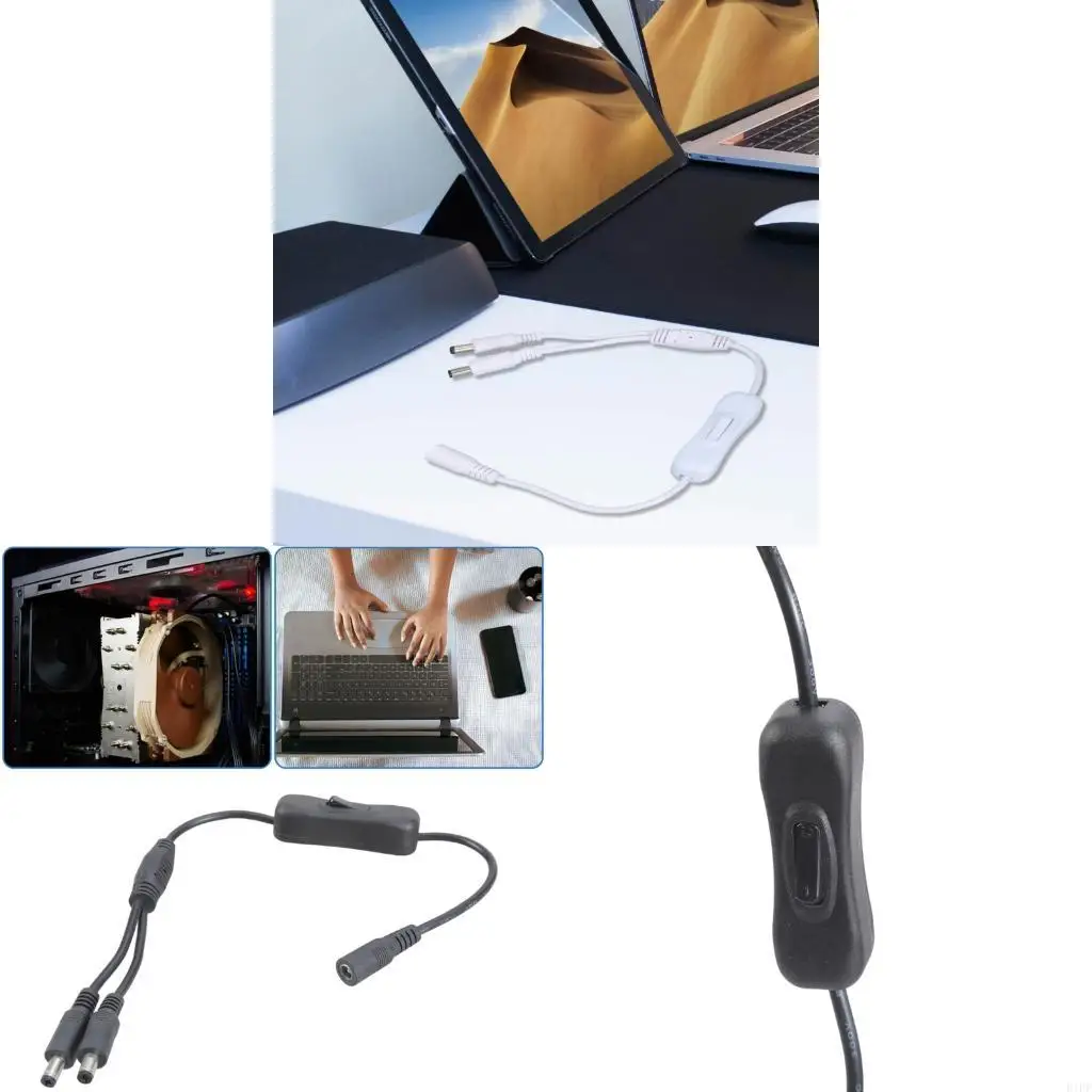 E1PF DC5521 Y Splitter Power Extension Cable 5.5x2.1mm Female to Double Male Switcher for CCTV and LED 37CM