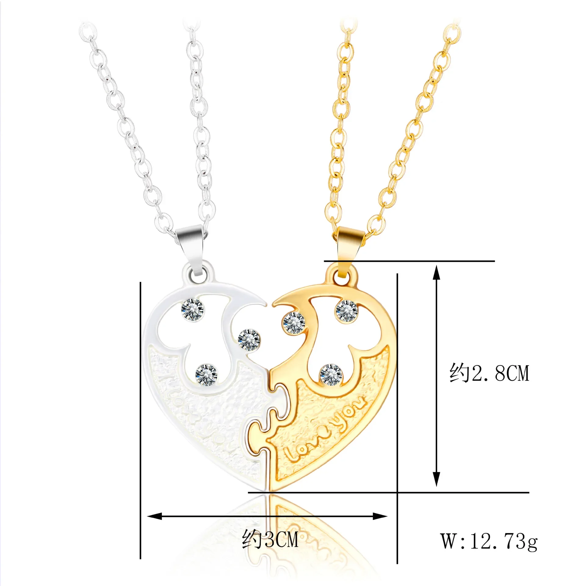 Fashion New Alloy Couple Necklace One Pair Two People Splicing Love Necklace All-match Men's and Women's Valentine's Day Pendant