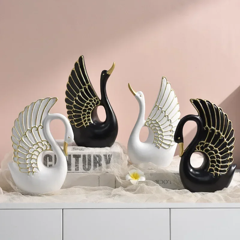 

Resin Nordic Couple Swan Figurines Interior Lover Cygnus Statue Home Living Room Bedroom Desktop Wedding Decoration