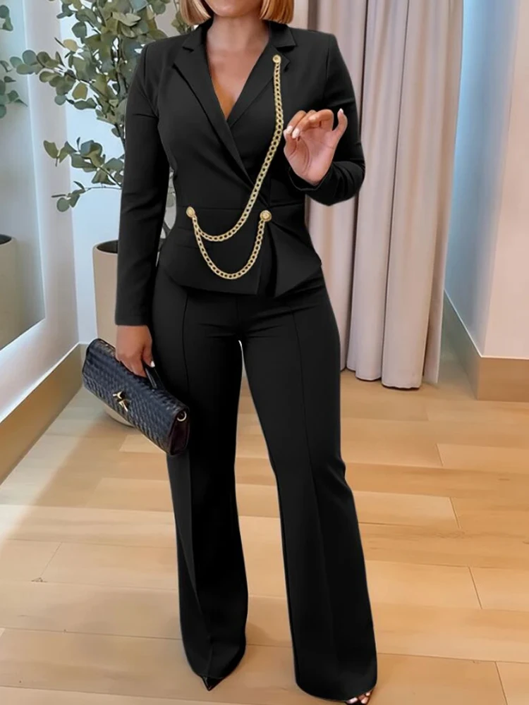 

Комбинезон с цепочкой и пуговицами, комбинезон с зубчатым воротником и разрезом, повседневный комбинезон с высокой талией и молнией сзади