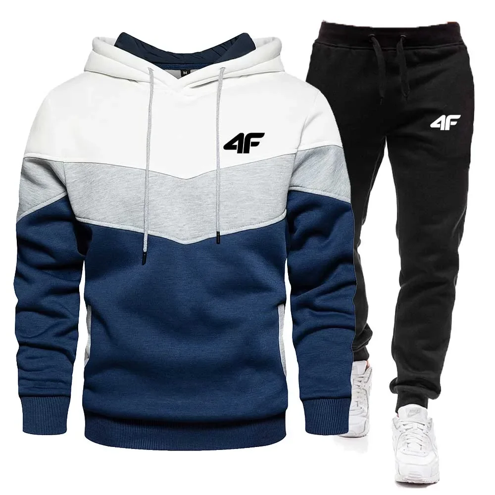 2025 Herren Outdoor-Jogging-Fitness-Sportbekleidung Freizeitanzug Herbst- und Wintermode-Hoodie + 2 Sätze Hosen mit elastischem Bund