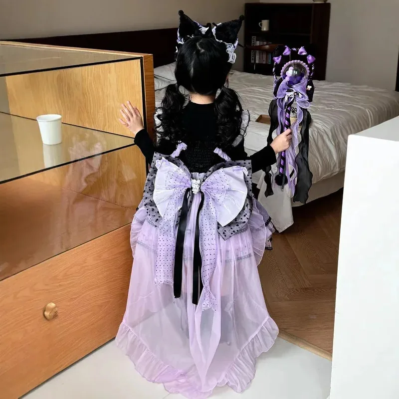 Hot Kawaii Autumn Girl Kuromi Lolita Sling Halloween Cos Children'S Fluffy Princess Dressx;8's,6;