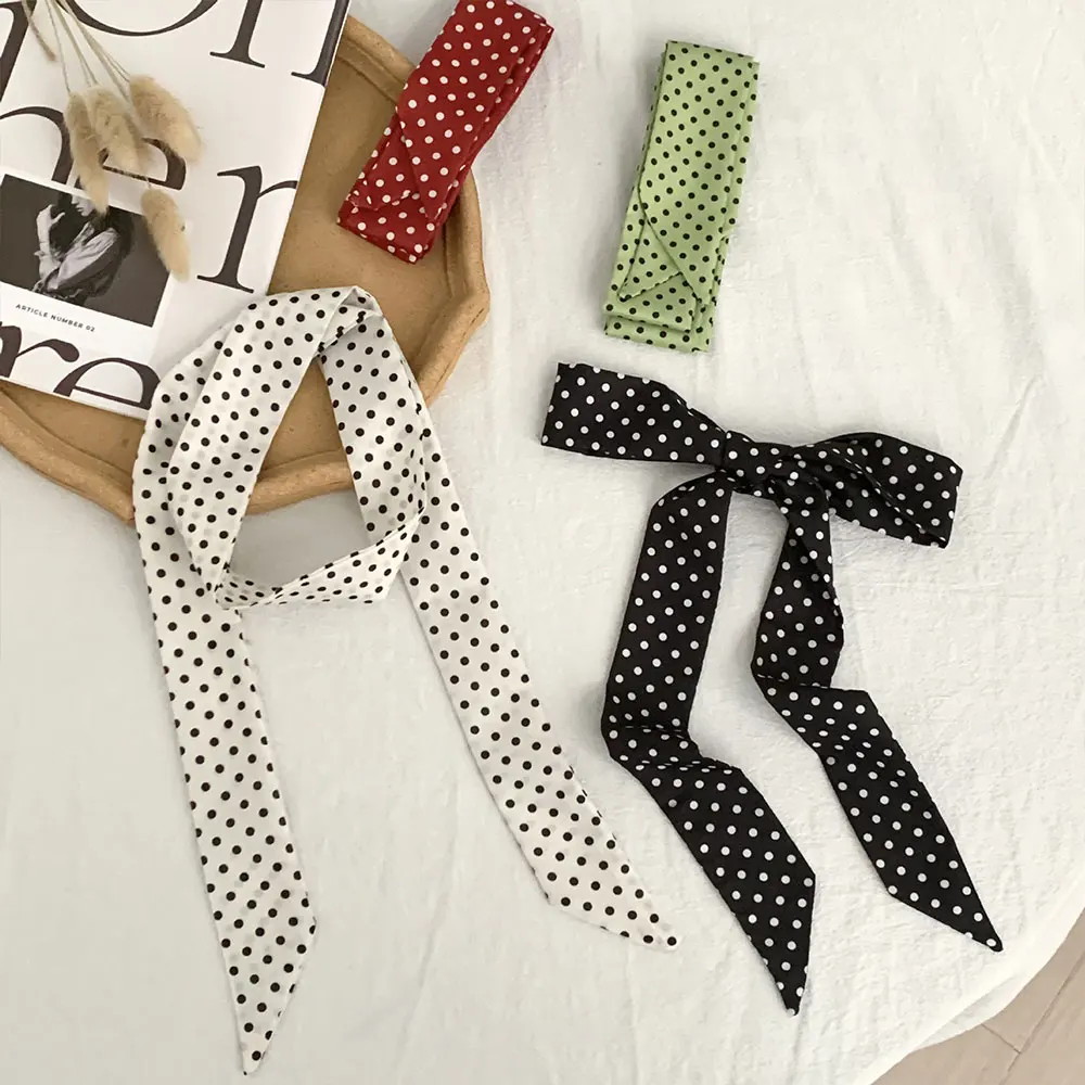 

Women Thin Neck Scarves Polka Dot Long Strip Chokers Lady Small Shawls Bandana Narrow Female Neckerchief Headband Waist Belt