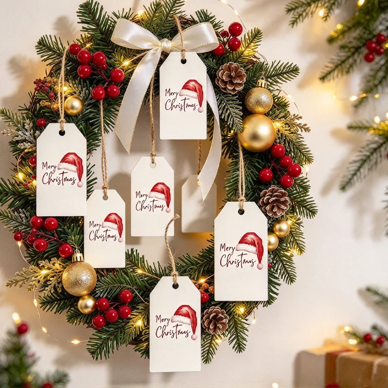 1-10Bags Vintage Christmas Gift Tags with Jute Rope Rustic Label for Holiday Present Wrapping Tree Home Celebration Supplies